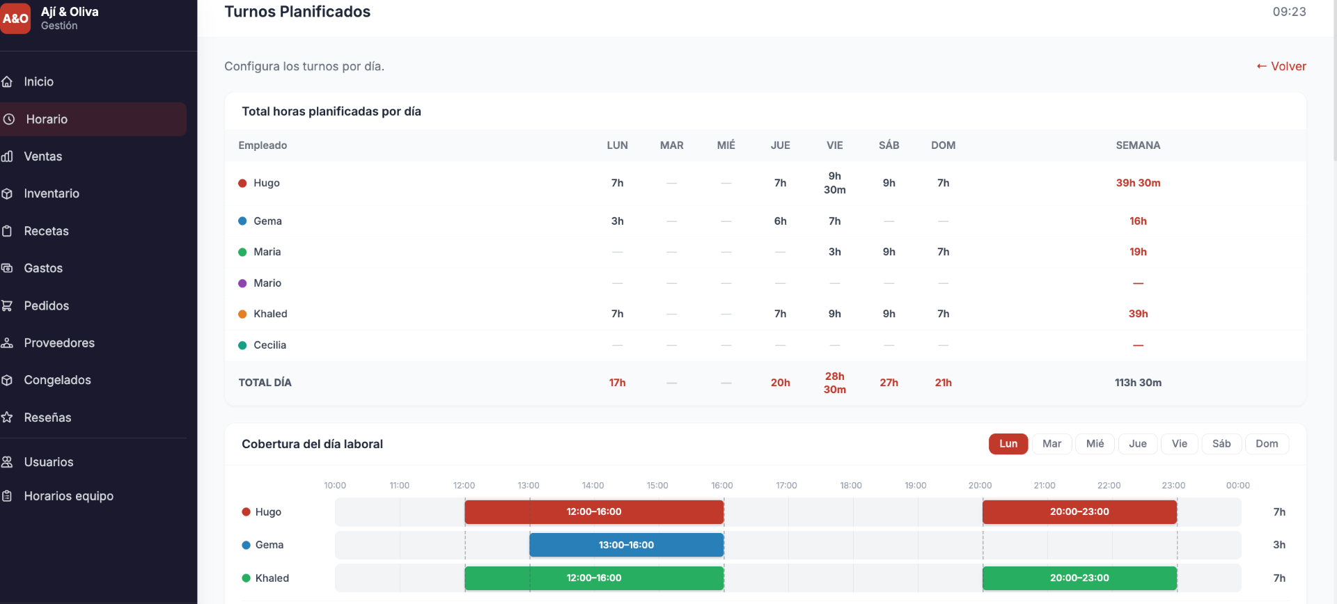 Horarios y Turnos del Equipo
